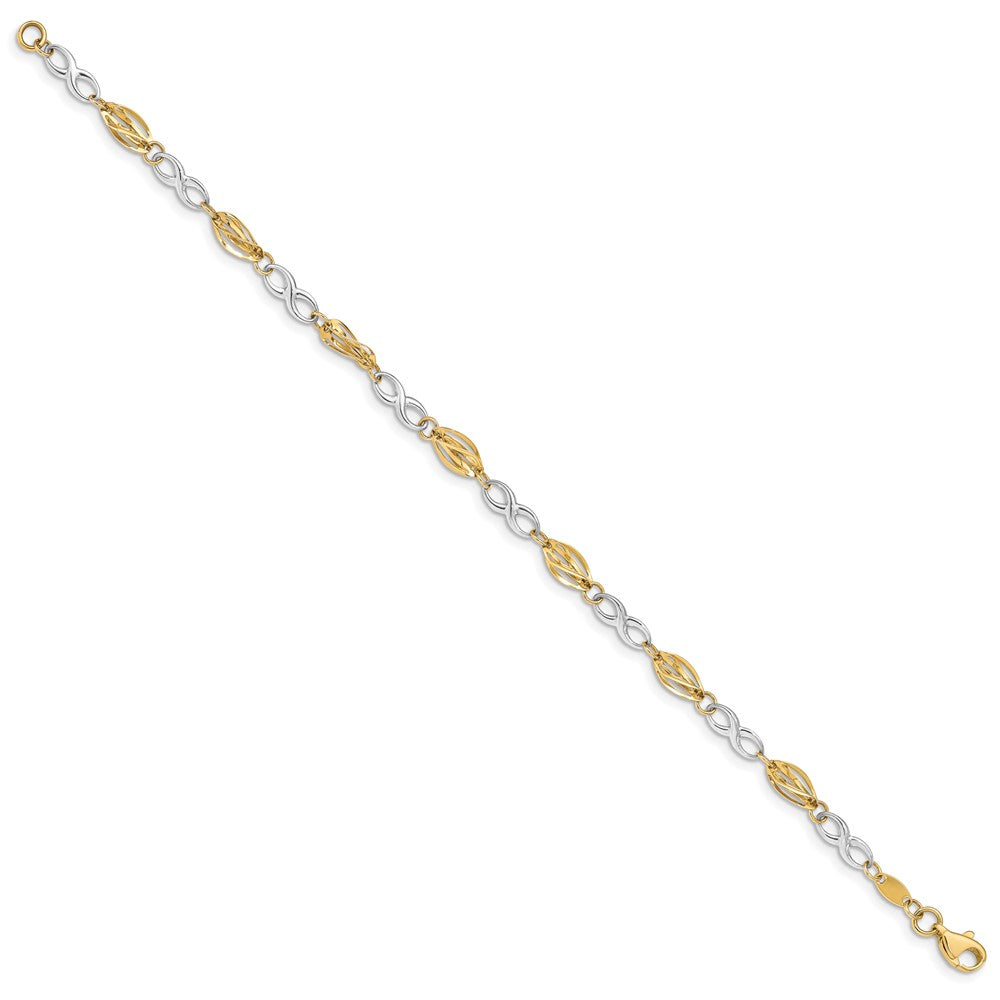 14K Two-Tone Polished Infinity Symbol and Fancy Link Bracelet