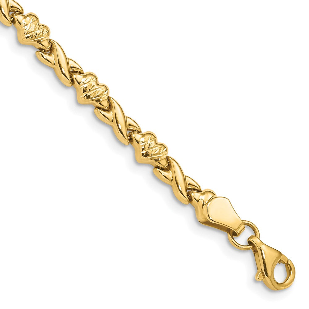 14k Polished D/C Heart 7in Bracelet