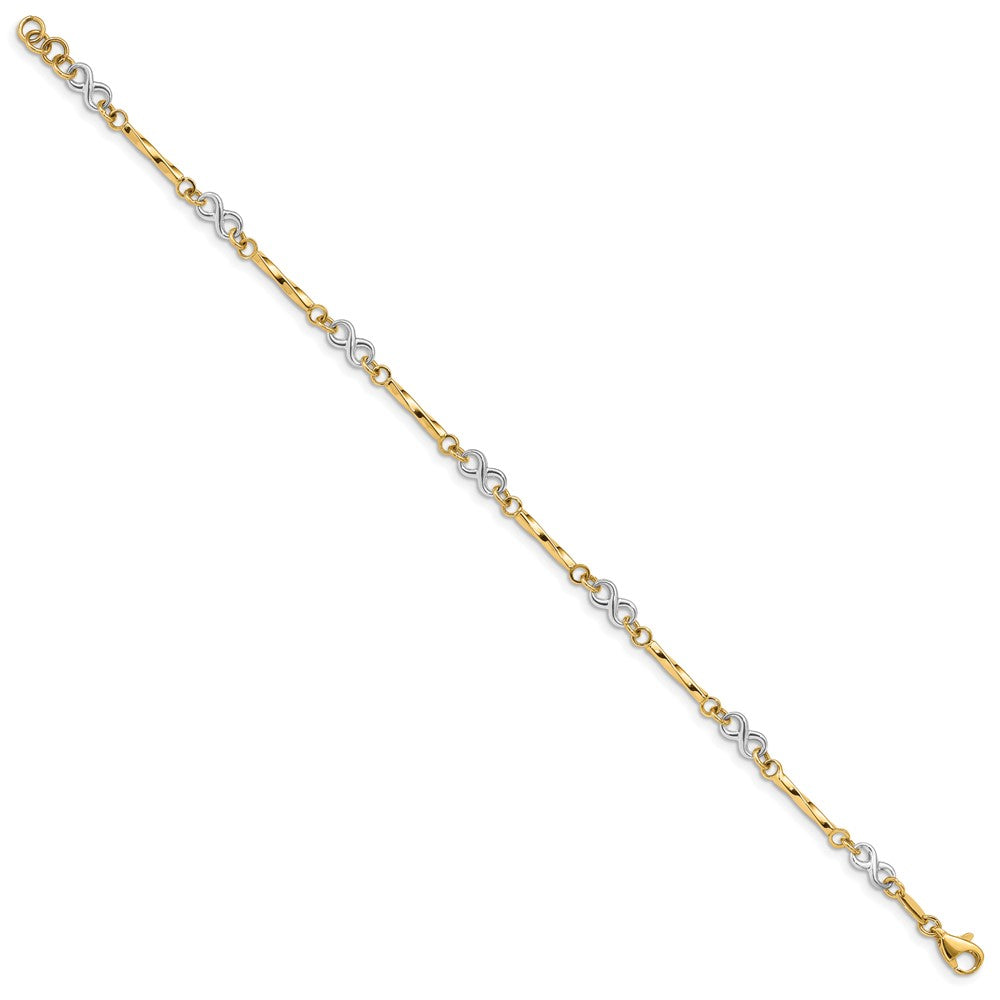 14K Two-tone Infinity Symbol and Twisted Fancy Bar Link Bracelet