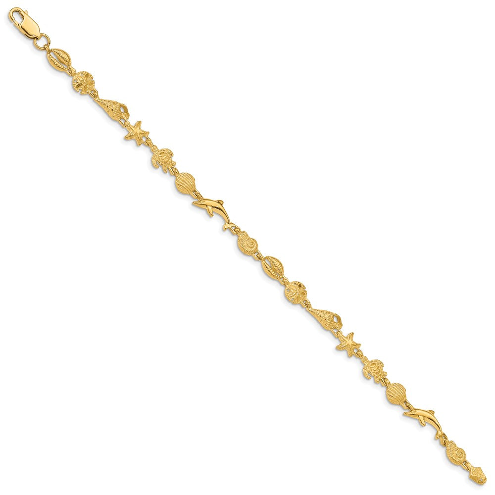 14K Polished and Textured Sea Life Bracelet