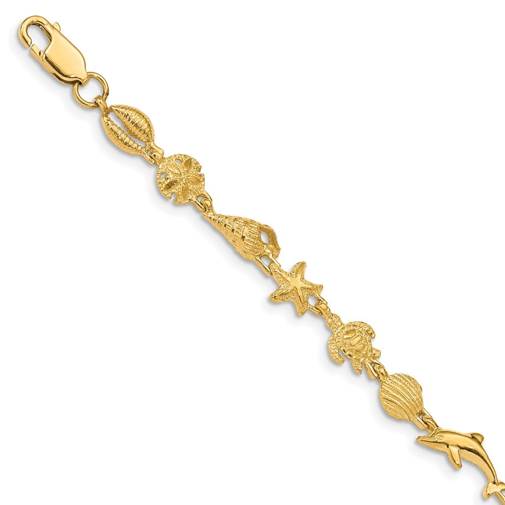 14K Polished and Textured Sea Life Bracelet