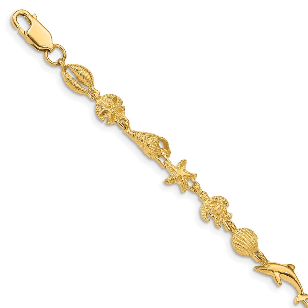 14K Gold Polished and Textured Sea Life Bracelet