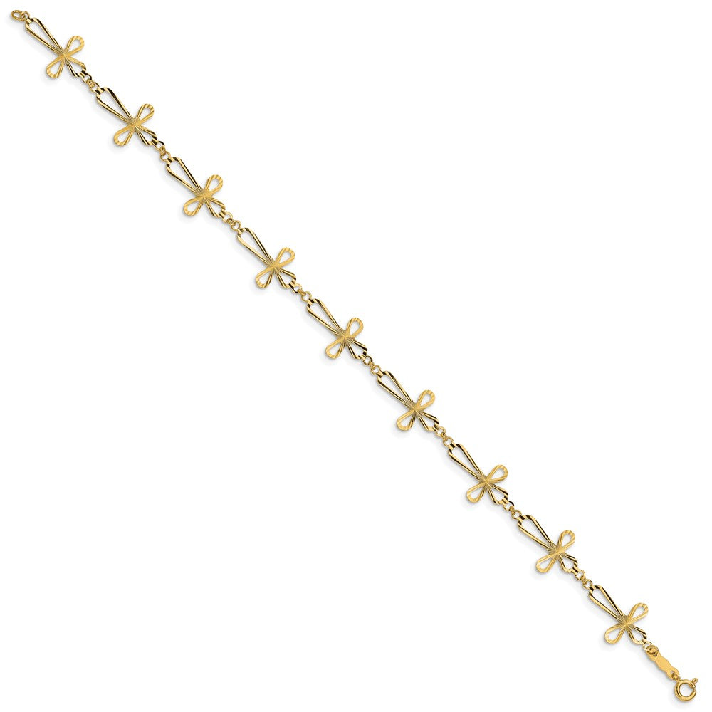 14K Diamond-cut Open Cross Bracelet