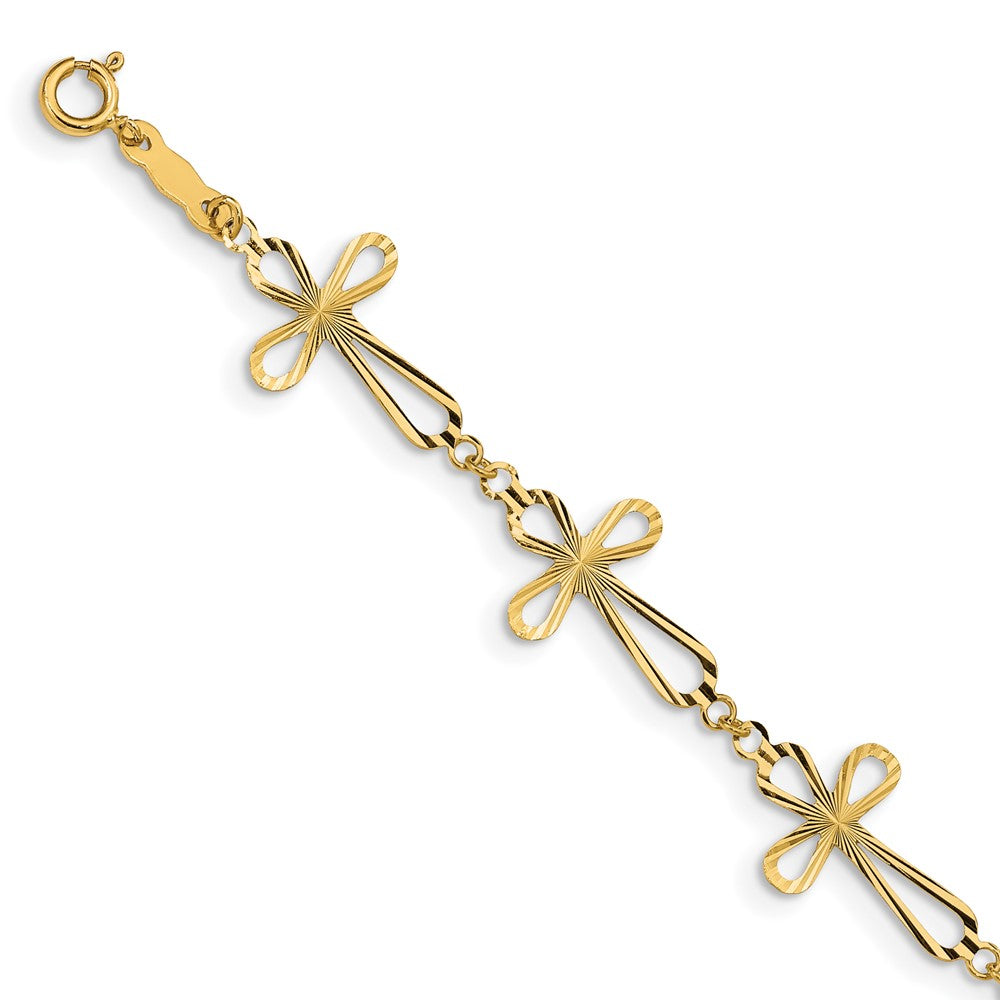 14K Diamond-cut Open Cross Bracelet