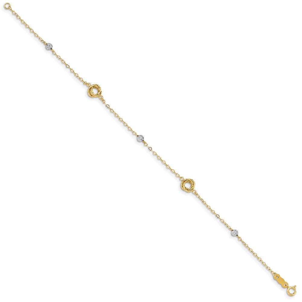 14k Two-tone Love Knots and Beads on Small Heart Link Bracelet
