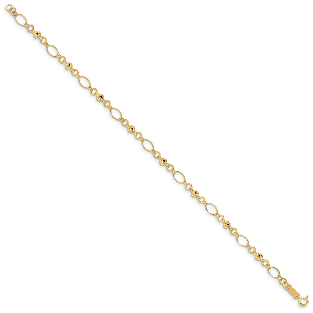 14k Polished Diamond-cut Ovals and Donut Beads Bracelet