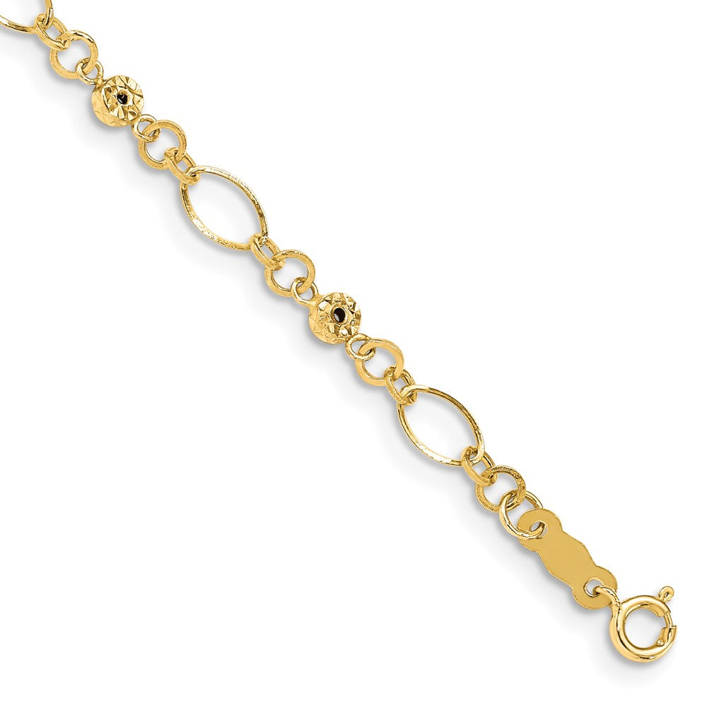 14k Polished Diamond-cut Ovals and Donut Beads Bracelet
