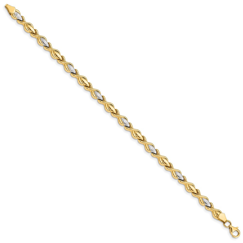 14K Polished w/Satin Rhodium Link Bracelet