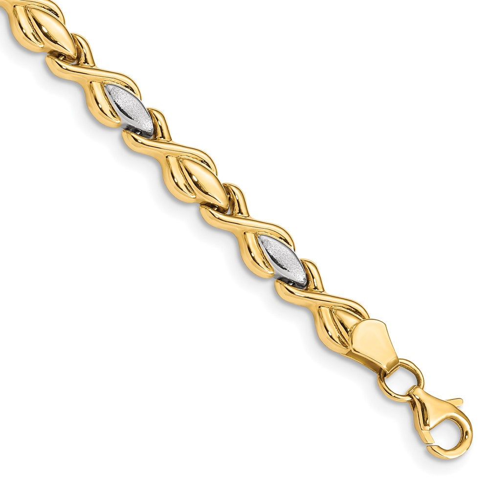 14K Polished w/Satin Rhodium Link Bracelet