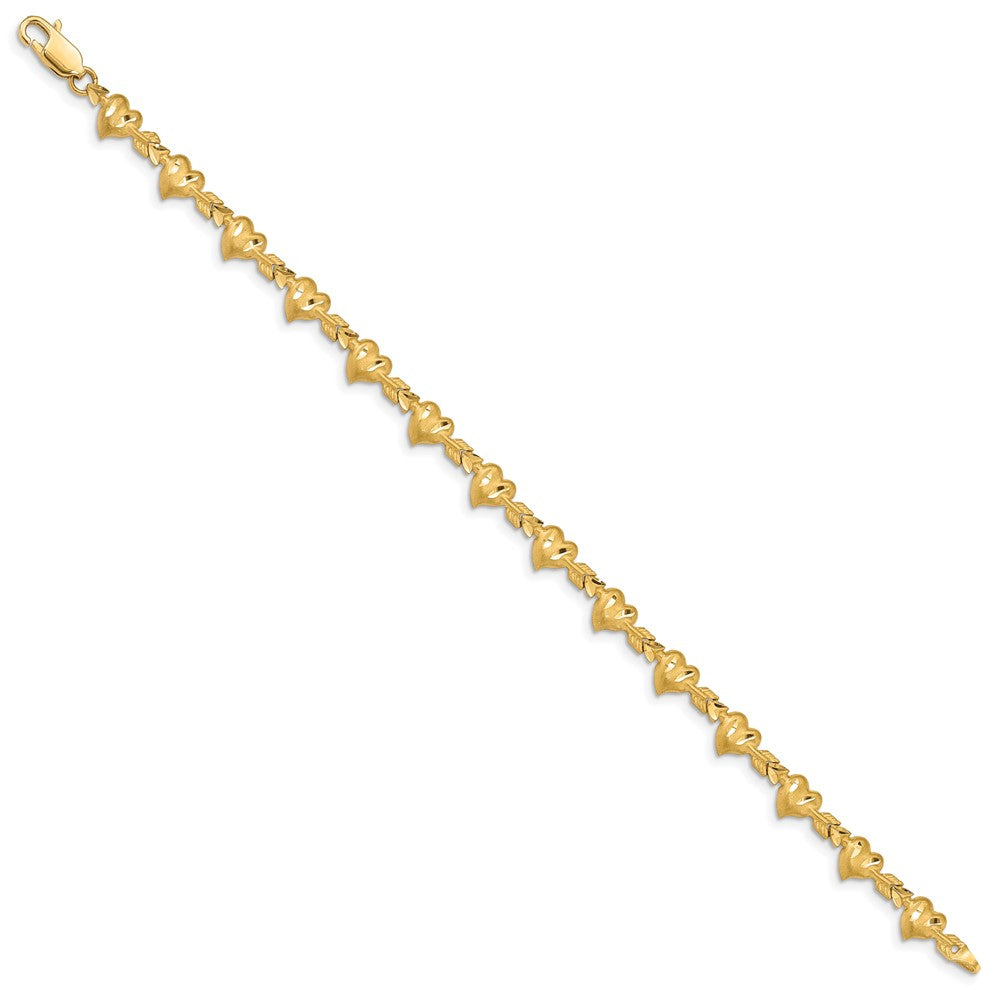 14k Satin Diamond-cut Heart with Arrow Bracelet