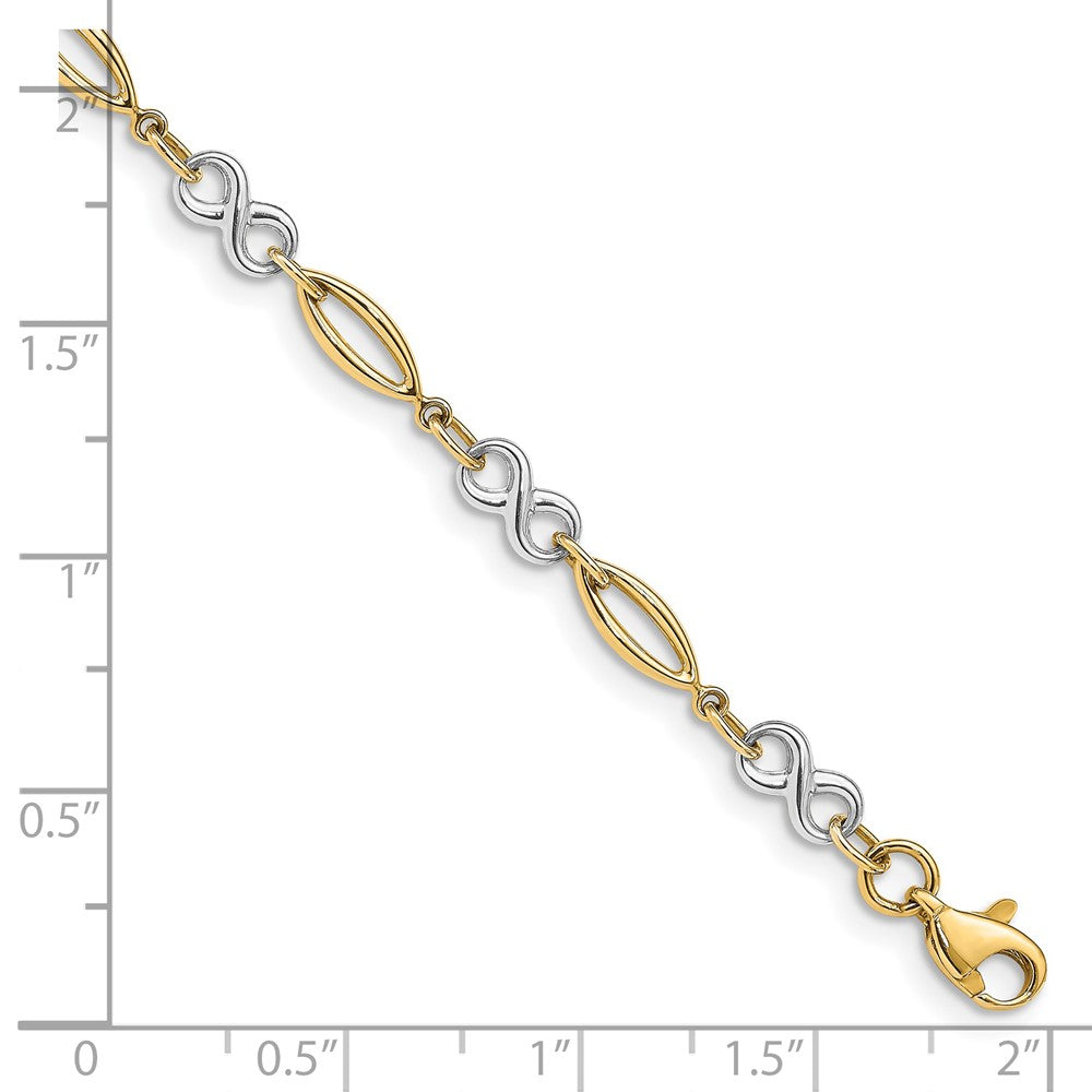 14k Two-tone Polished Infinity Symbol and Oval Link Bracelet