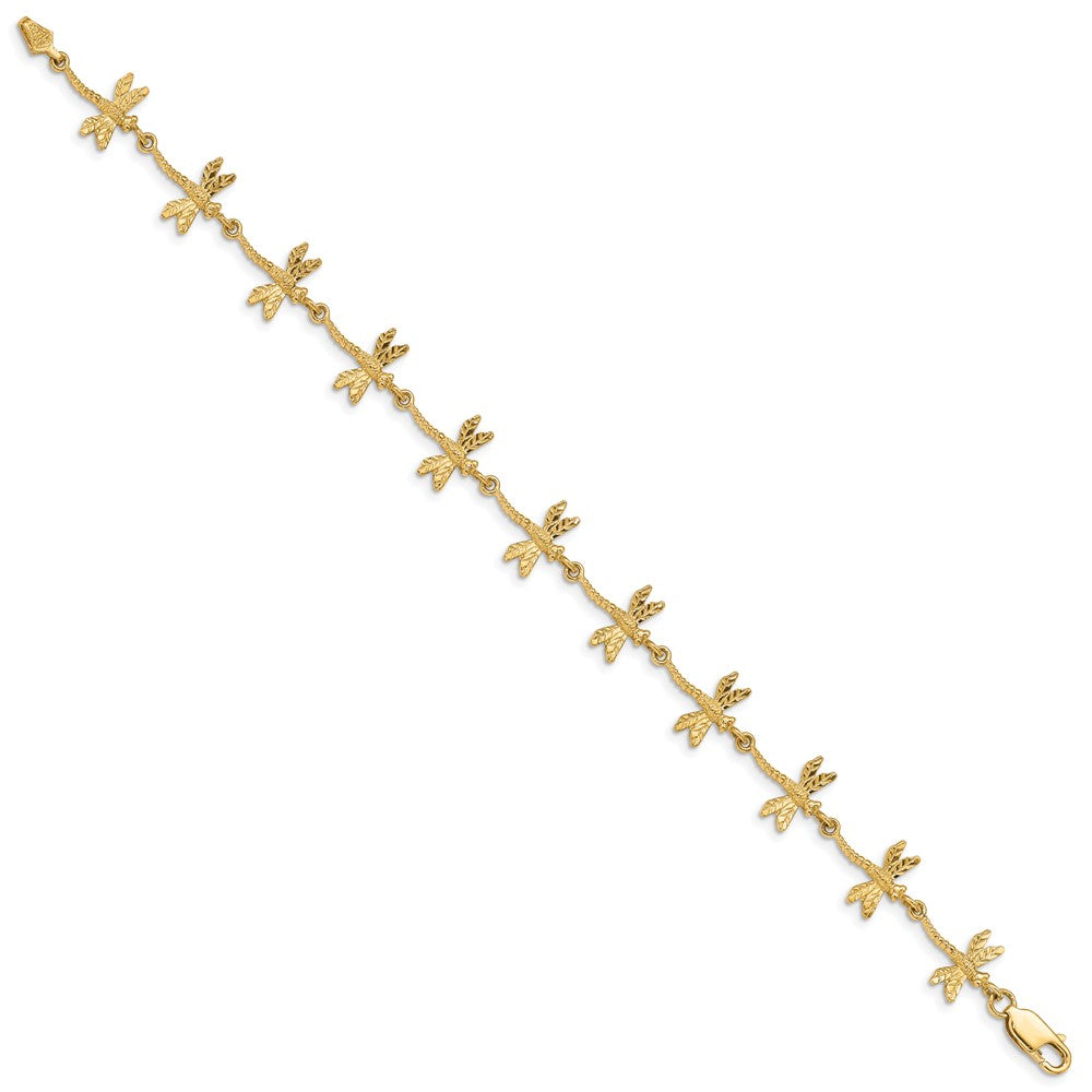 14k Polished and Textured Dragonfly 7.5 inch Bracelet