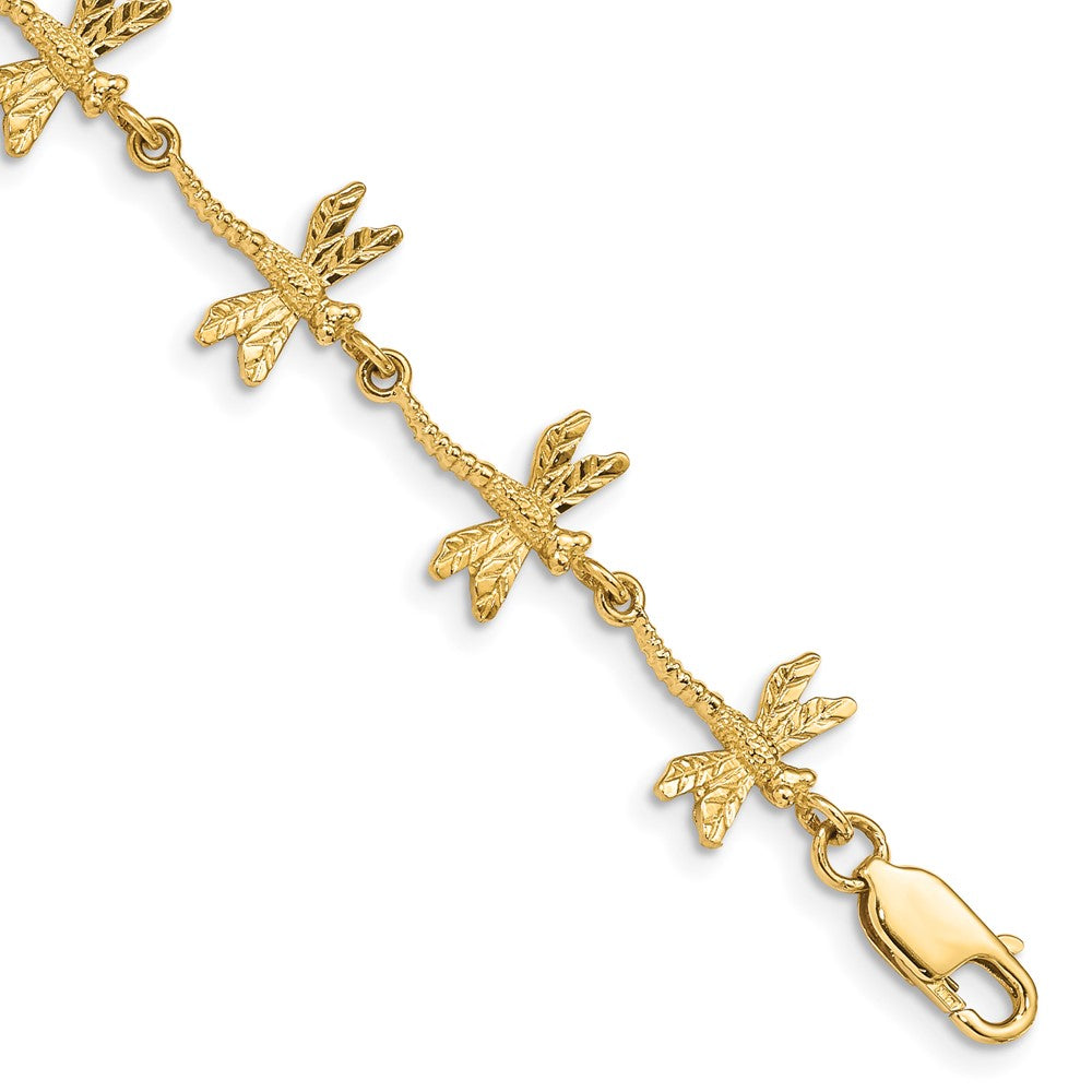 14k Polished and Textured Dragonfly 7.5 inch Bracelet