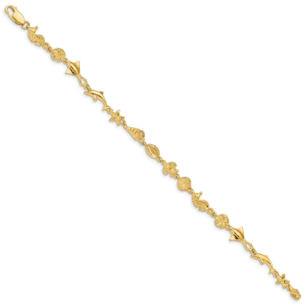 14k Polished and Textured Ocean Motif Bracelet