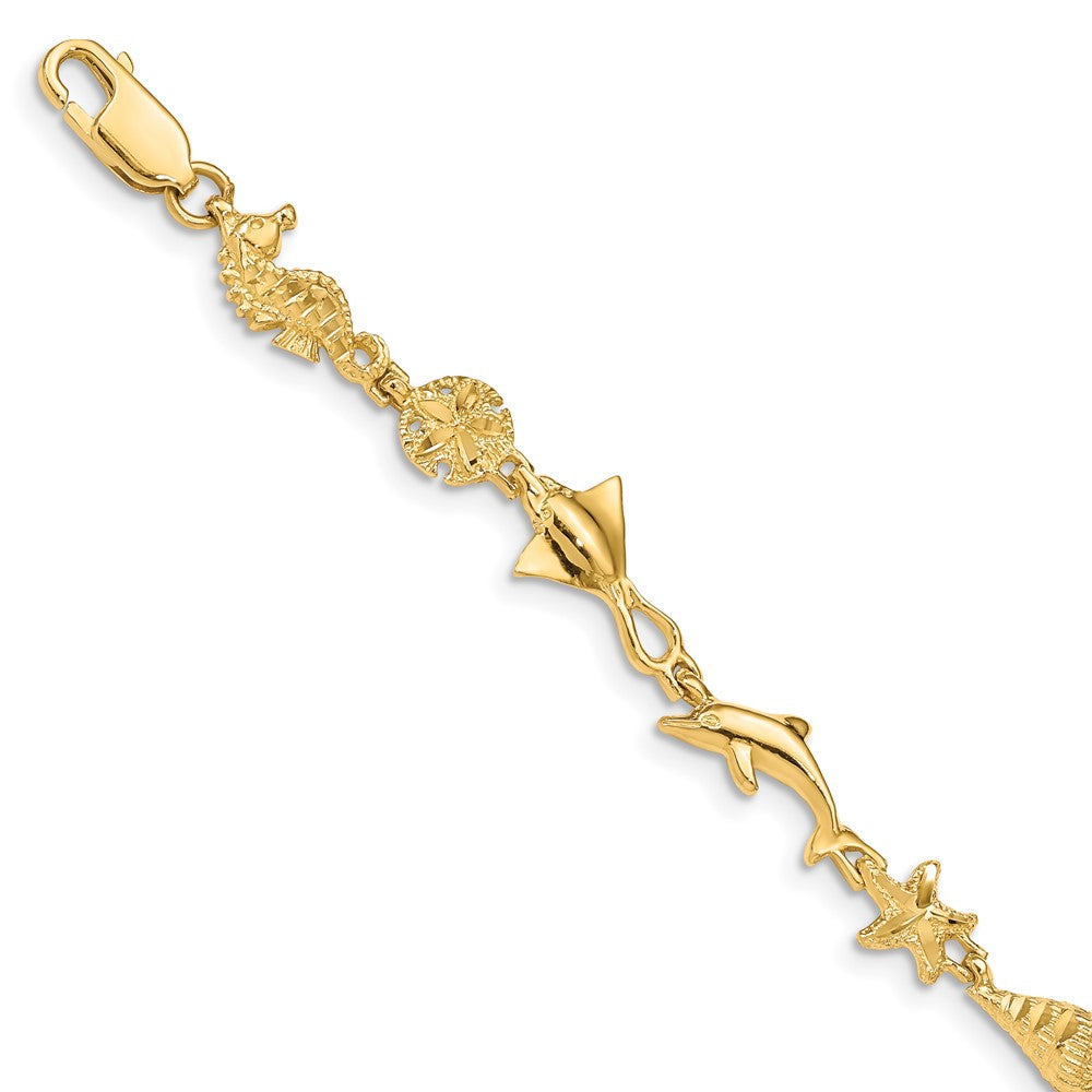 14k Polished and Textured Ocean Motif Bracelet