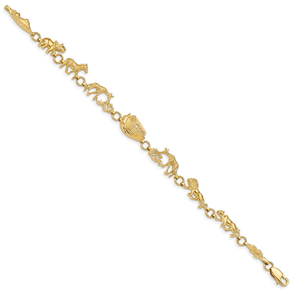 14k Polished and Textured Noah's Ark 7 inch Bracelet