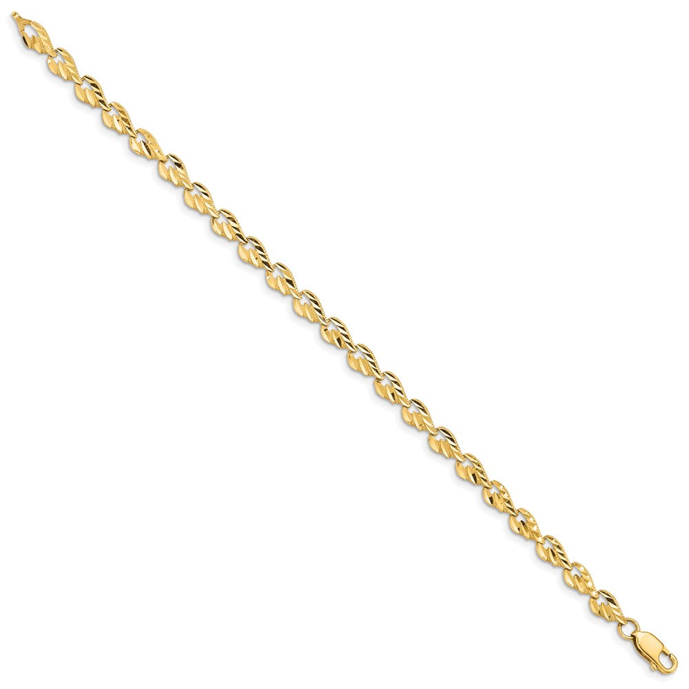 14k Polished Diamond-cut Leaf Bracelet