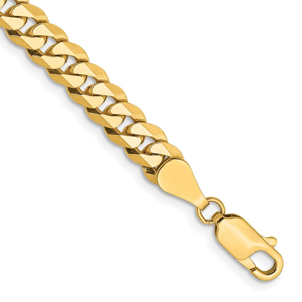 14K 9 inch 5.75mm Flat Beveled Curb with Lobster Clasp Chain