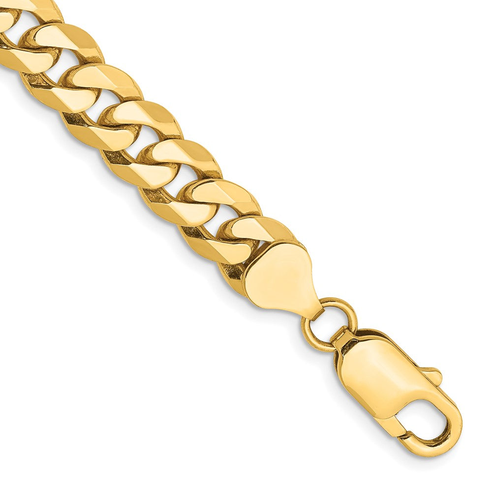 14K 9 inch 8mm Flat Beveled Curb with Lobster Clasp Chain