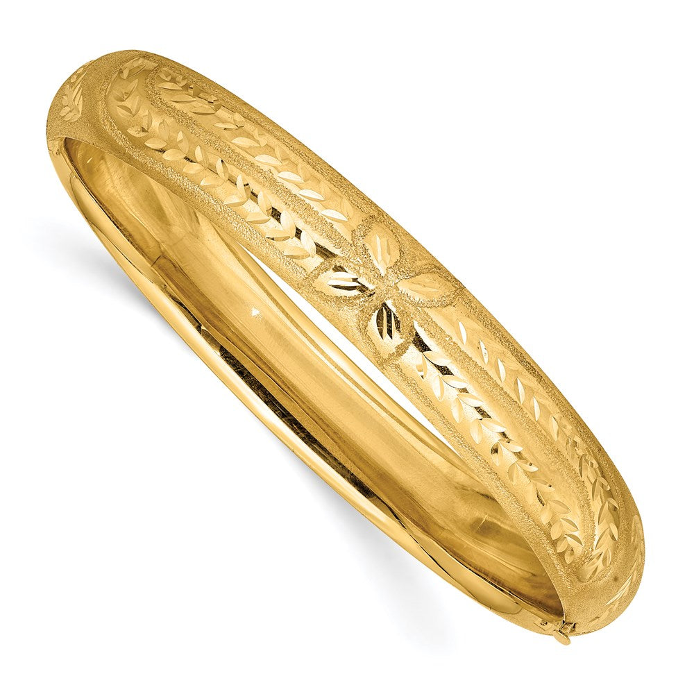 14k 7/16 Oversize Florentine Engraved Hinged Round Bangle Bracelet