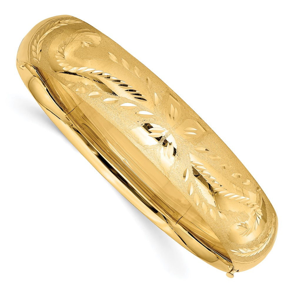 14k 9/16 Florentine Engraved Hinged Round Bangle Bracelet