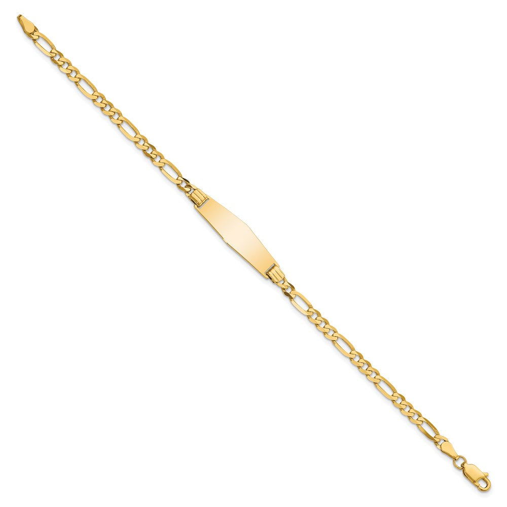 14k Polished Solid Chain/Solid Plate Figaro Link Soft Diamond Shape 24.5x Plate ID Bracelet