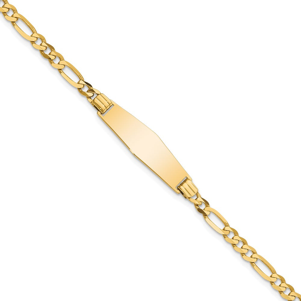 14k Polished Solid Chain/Solid Plate Figaro Link Soft Diamond Shape 24.5x Plate ID Bracelet