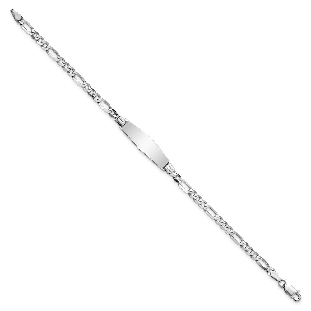 14k White Gold Polished Solid Chain/Solid Plate Figaro Link Soft Diamond Shape 24.5x Plate ID Bracelet