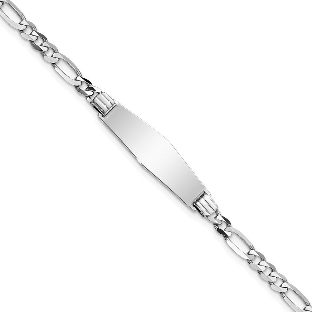 14k White Gold Polished Solid Chain/Solid Plate Figaro Link Soft Diamond Shape 24.5x Plate ID Bracelet