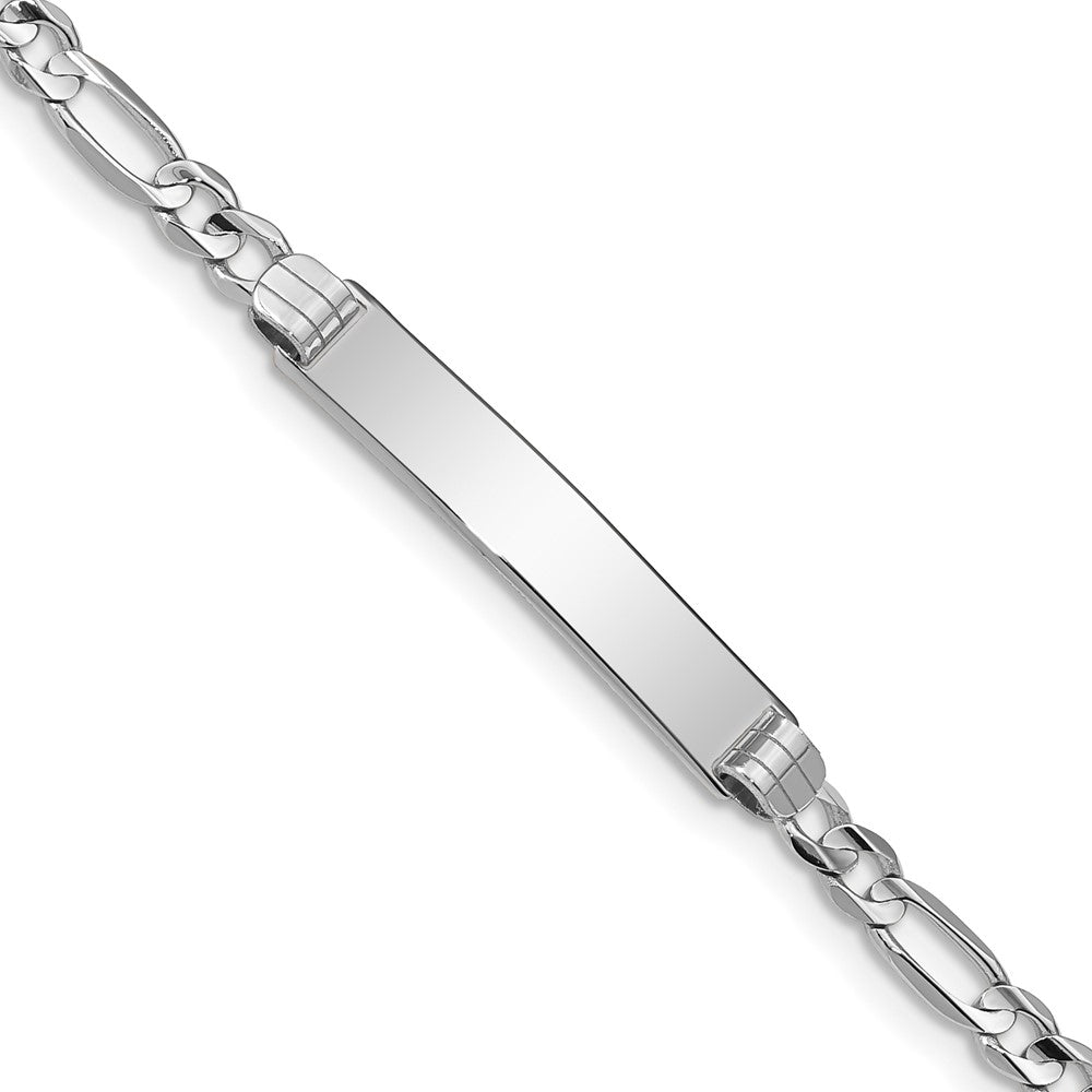 14k White Gold Polished Solid Chain/Solid Plate Figaro Link 25x Plate ID Bracelet