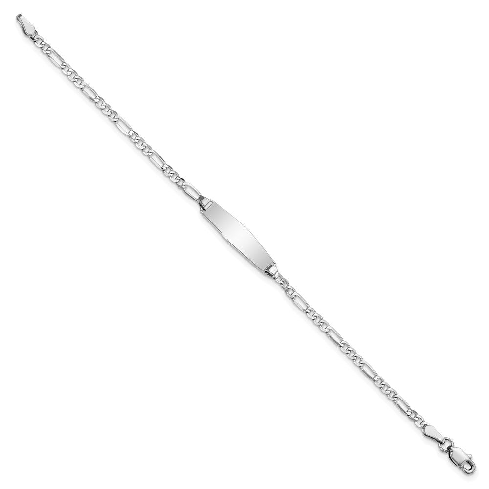 14k White Gold Polished Solid Chain/Solid Plate Figaro Link Soft Diamond Shape 19.5x Plate ID Bracelet