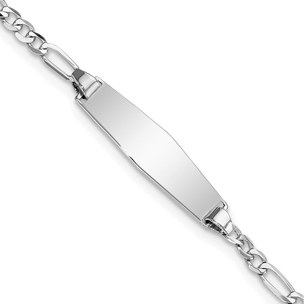 14k White Gold Polished Solid Chain/Solid Plate Figaro Link Soft Diamond Shape 19.5x Plate ID Bracelet