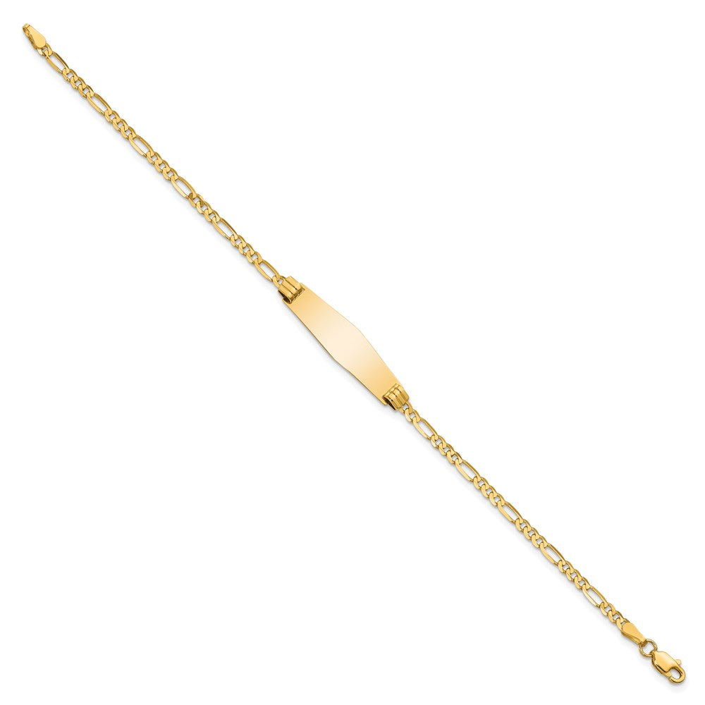 14k Polished Solid Chain/Solid Plate Figaro Link Soft Diamond Shape 24.5x Plate ID Bracelet