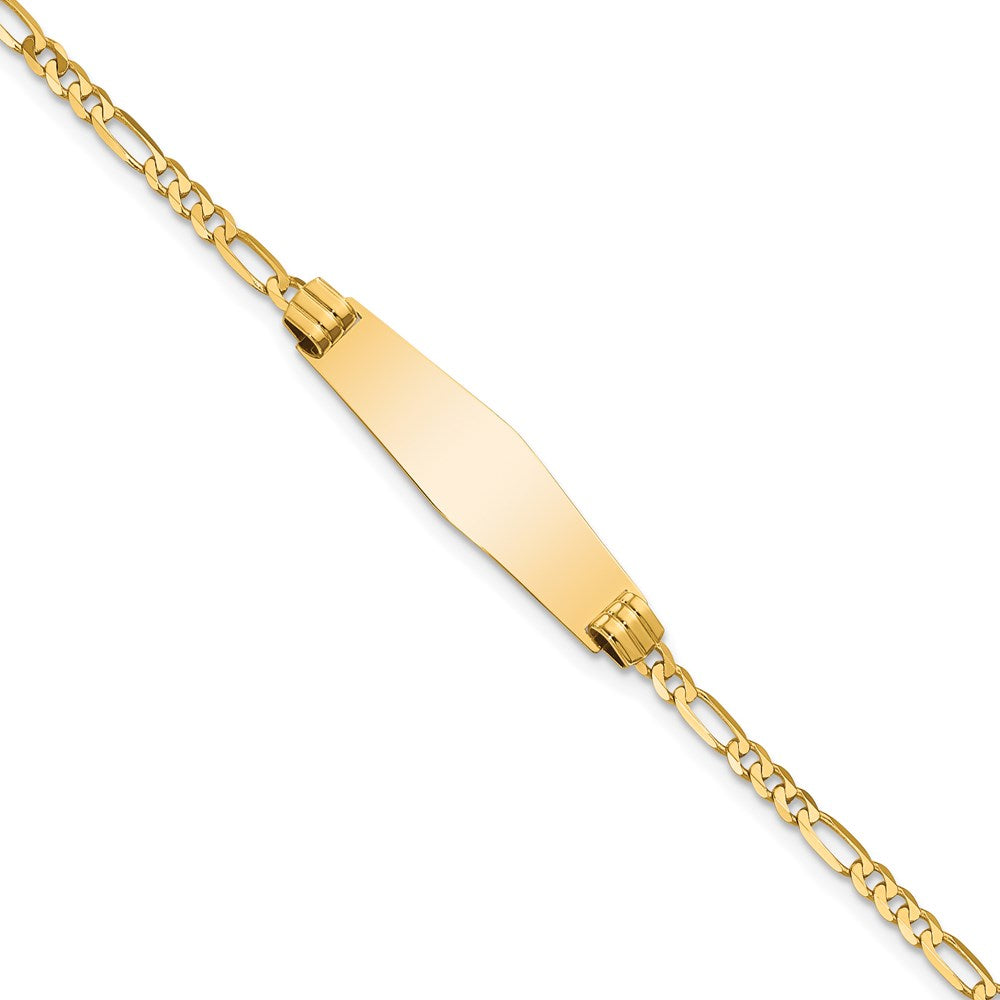 14k Polished Solid Chain/Solid Plate Figaro Link Soft Diamond Shape 24.5x Plate ID Bracelet