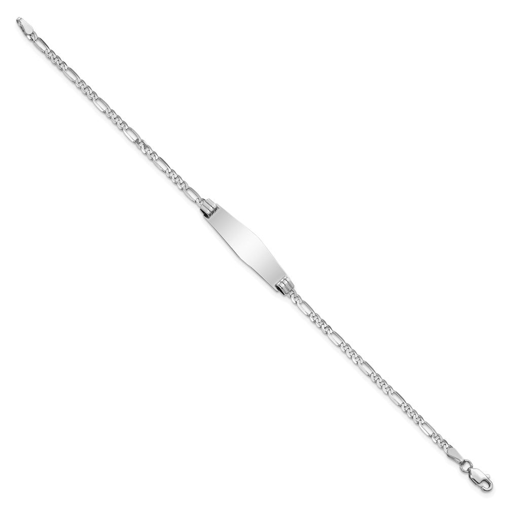 14k White Gold Polished Solid Chain/Solid Plate Figaro Link Soft Diamond Shape 24.5x Plate ID Bracelet