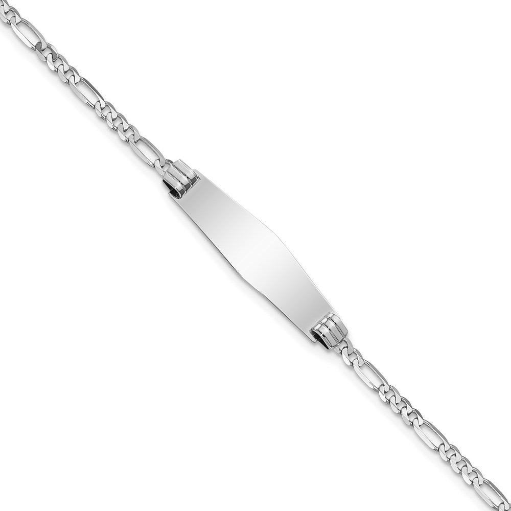 14k White Gold Polished Solid Chain/Solid Plate Figaro Link Soft Diamond Shape 24.5x Plate ID Bracelet