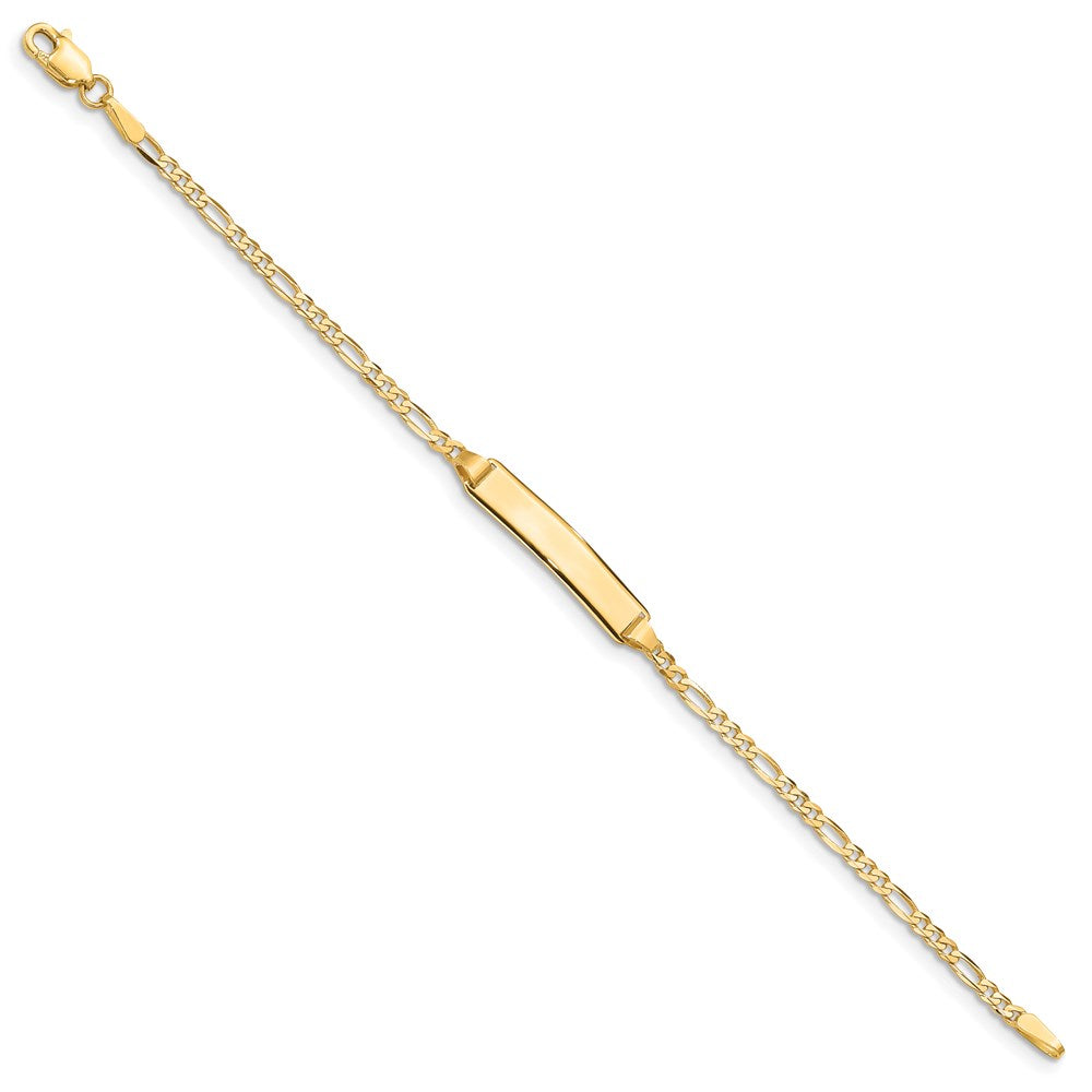 14k Polished Solid Chain/Solid Plate Figaro Link 19x Plate ID Bracelet