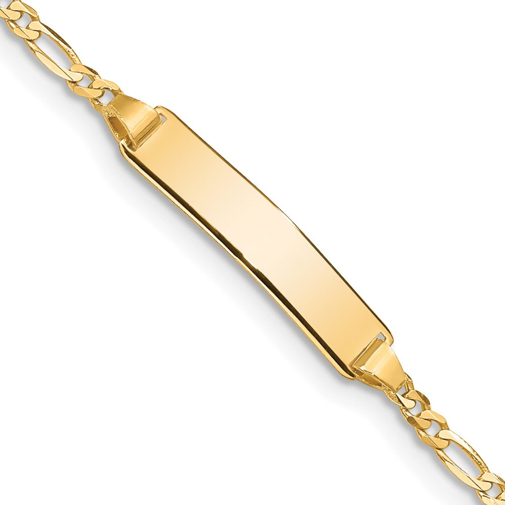 14k Polished Solid Chain/Solid Plate Figaro Link 19x Plate ID Bracelet