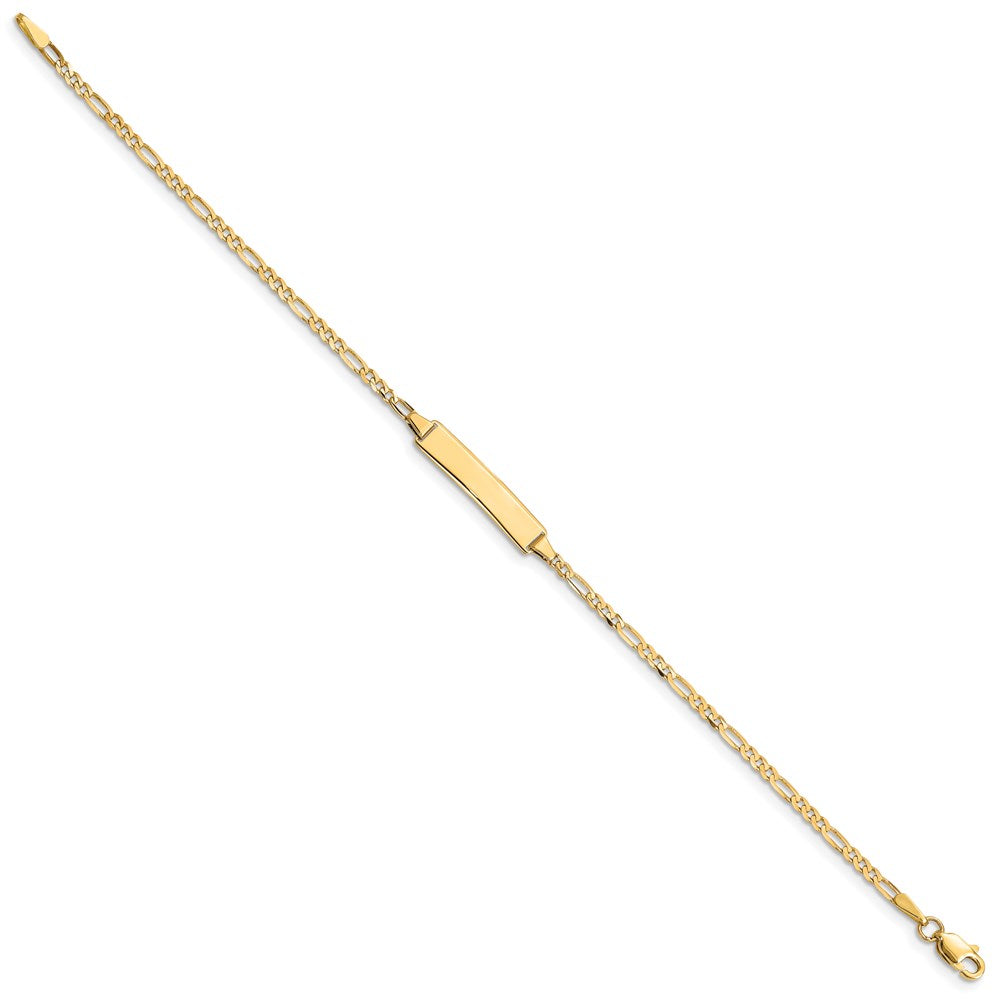 14k Polished Solid Chain/Solid Plate Figaro Link 19x Plate ID Bracelet