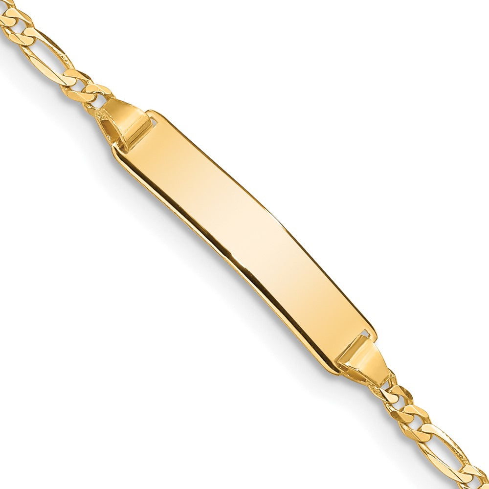 14k Polished Solid Chain/Solid Plate Figaro Link 19x Plate ID Bracelet
