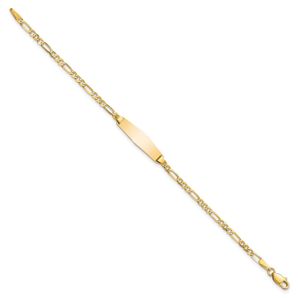 14k Polished Solid Chain/Solid Plate Figaro Link Soft Diamond Shape 19.5x Plate Baby/Child ID Bracelet