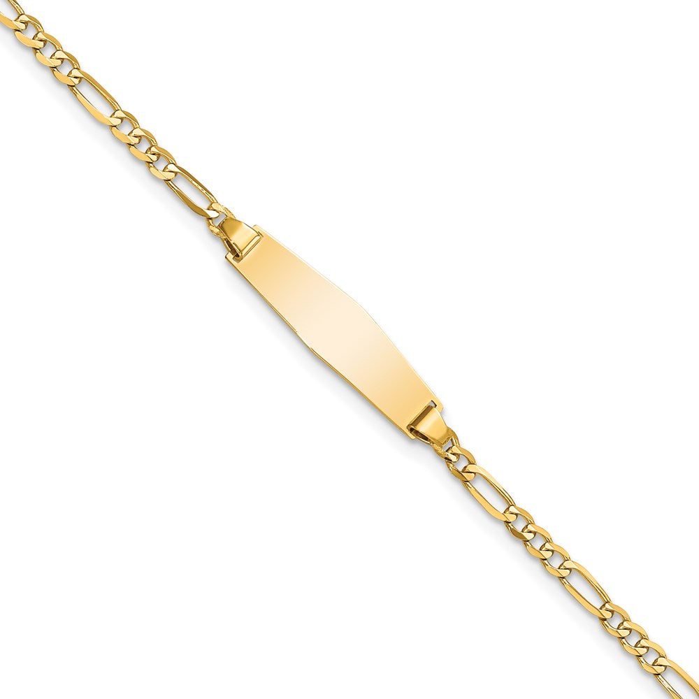 14k Polished Solid Chain/Solid Plate Figaro Link Soft Diamond Shape 19.5x Plate ID Bracelet