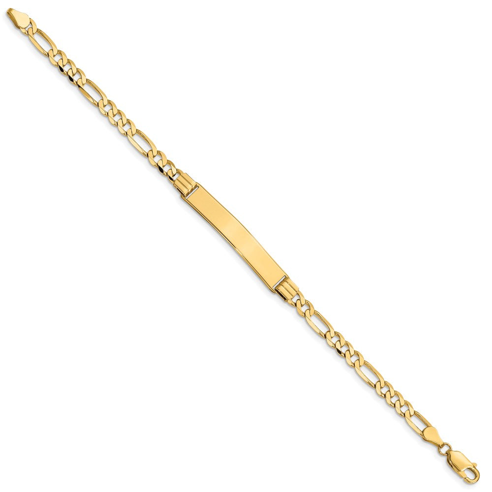 14k Polished Solid Chain/Solid Plate Figaro Link 33.5x Plate ID Bracelet