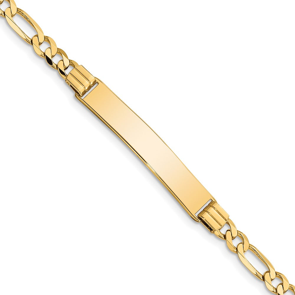 14k Polished Solid Chain/Solid Plate Figaro Link 33.5x Plate ID Bracelet