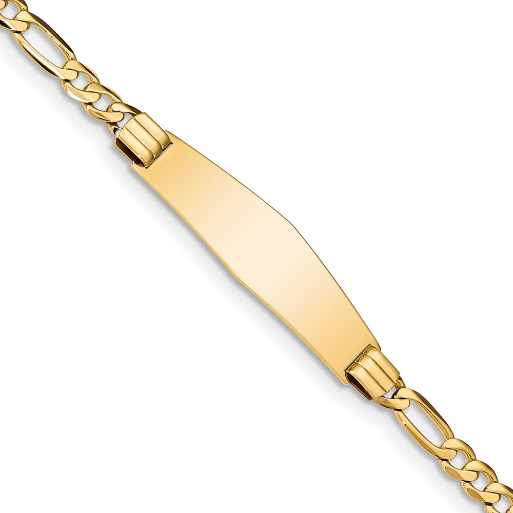 14k Polished Solid Chain/Solid Plate Figaro Link Soft Diamond Shape 33x Plate ID Bracelet