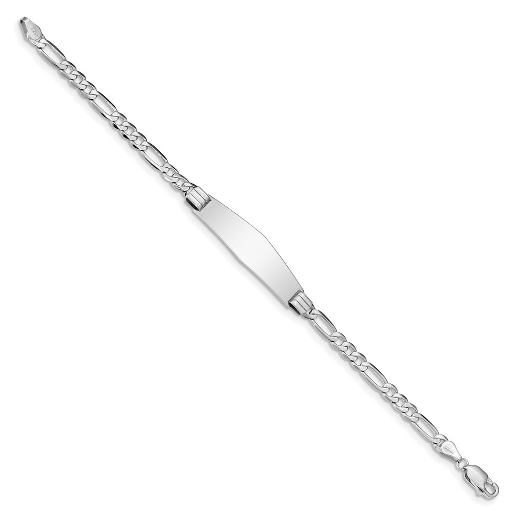 14k White Gold Polished Solid Chain/Solid Plate Figaro Link Soft Diamond Shape 33x Plate ID Bracelet