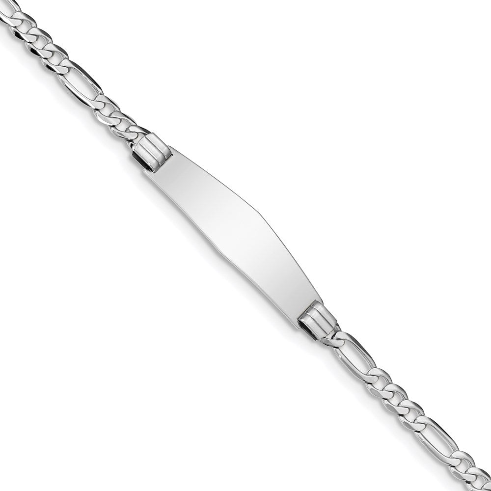 14k White Gold Polished Solid Chain/Solid Plate Figaro Link Soft Diamond Shape 33x Plate ID Bracelet