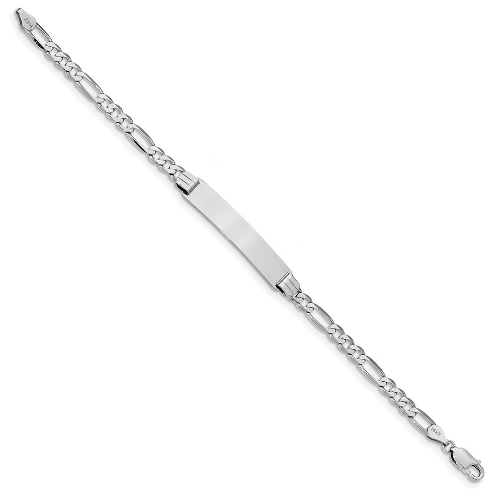 14k White Gold Polished Solid Chain/Solid Plate Figaro Link 33.5x Plate ID Bracelet