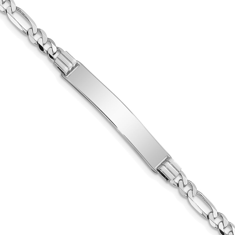 14k White Gold Polished Solid Chain/Solid Plate Figaro Link 33.5x Plate ID Bracelet