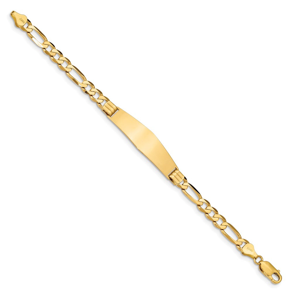 14k Polished Solid Chain/Solid Plate Figaro Link Soft Diamond Shape 37x Plate ID Bracelet